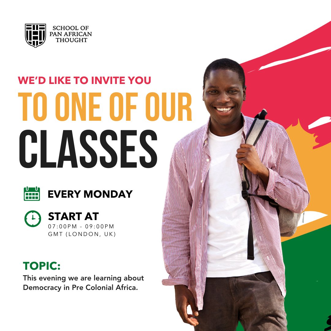 Simply comment 'reply' below and we'll send you the link to tonight's live class at 7pm GMT. Discover the rich history of Democracy in Pre-Colonial Africa with us. Your seat awaits
.
.
.
#africanpolitics #politicsinafrica #panafricanism