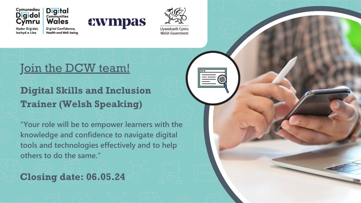 Are you a Welsh speaker with a knack for digital and helping others? Join the DCW team as a Digital Skills and Inclusion Trainer! 👇 Learn more and start your application 💼: buff.ly/49NeElb