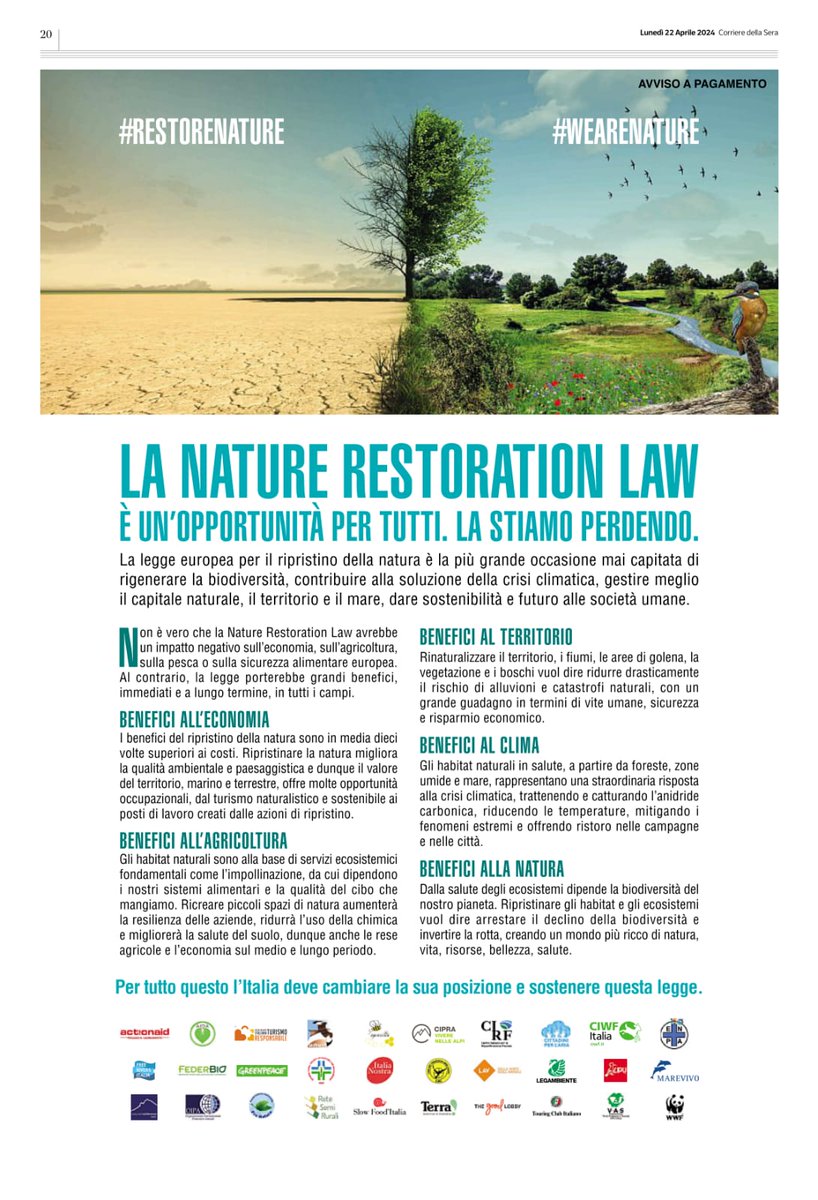 🌡️TEMPERATURE RECORD
☔️ALLUVIONI DEVASTANTI
🔥INCENDI
🌞SICCITA’
Questa è la realtà in Europa.
La #RestoreNature Law è la soluzione! 
<a href="/EUCouncil/">EU Council</a>, <a href="/GPichetto/">Gilberto Pichetto</a>, <a href="/GiorgiaMeloni/">Giorgia Meloni</a> 
non possiamo più aspettare
#earthday #WeAreNature