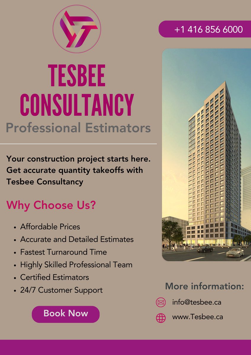 🏗️ Tesbee Consultancy: Your Professional Construction Estimators

Embark on your construction journey with confidence. Trust Tesbee Consultancy for precise quantity takeoffs.

📧 Email: info@tesbee.ca

#quantitytakeoff #costestimation #projectmanagement #building  #Toronto #
