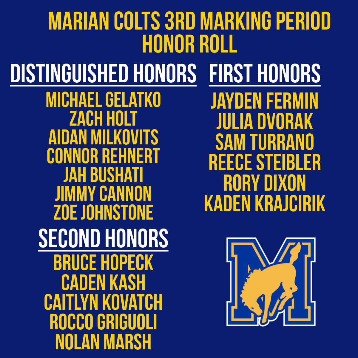 Congrats to our players & managers who made the Third Marking Period Honor Roll and a big thanks to Ms Rollo, our academic coach, for everything she does for our students!