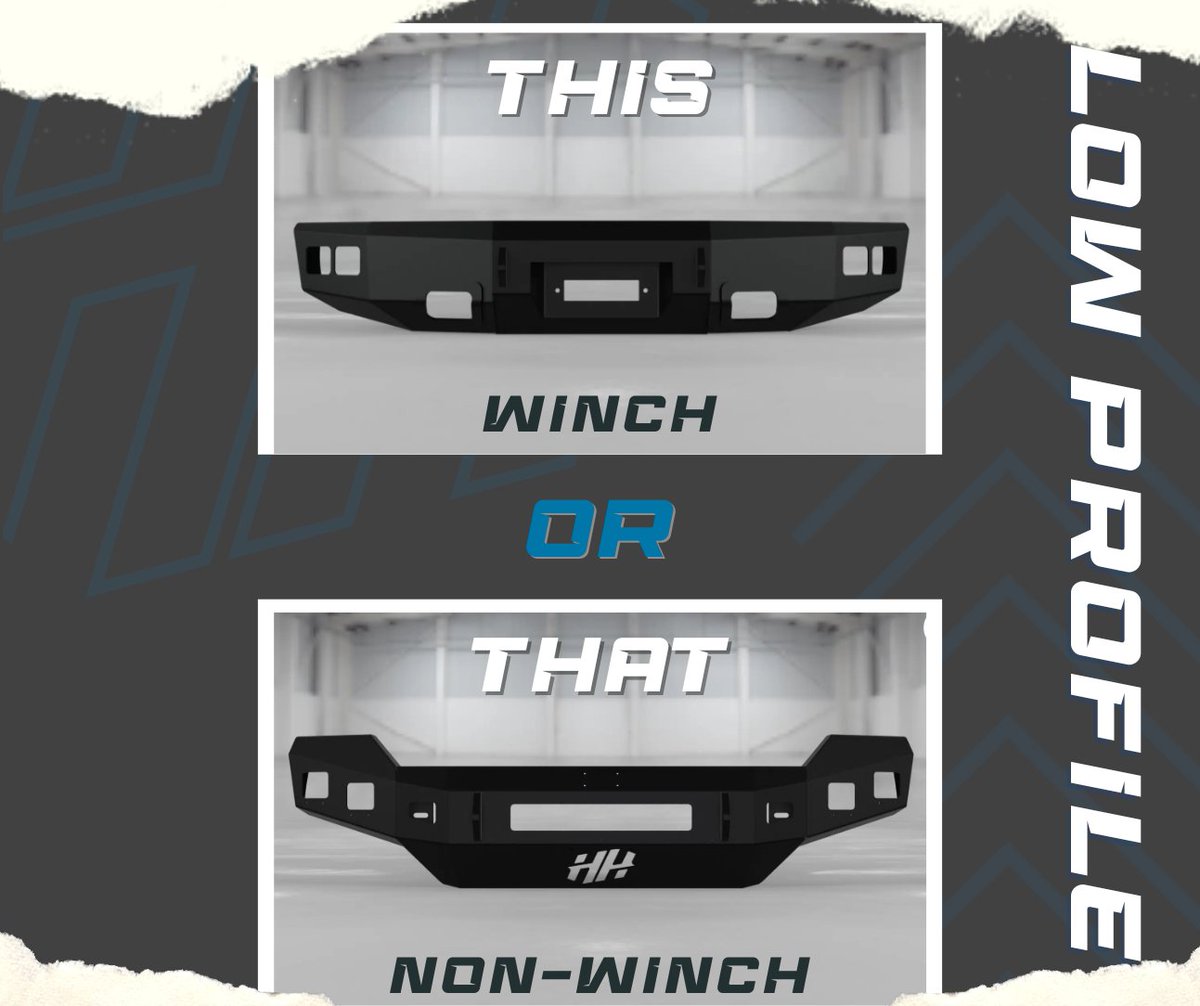Decisions, decisions! Choose between our sleek low pro bumpers with or without a winch option. Comment down below which one matches your adventure-ready style! 🚗💨 #ThisOrThat #CustomizeYourRide #hammerheadarmor