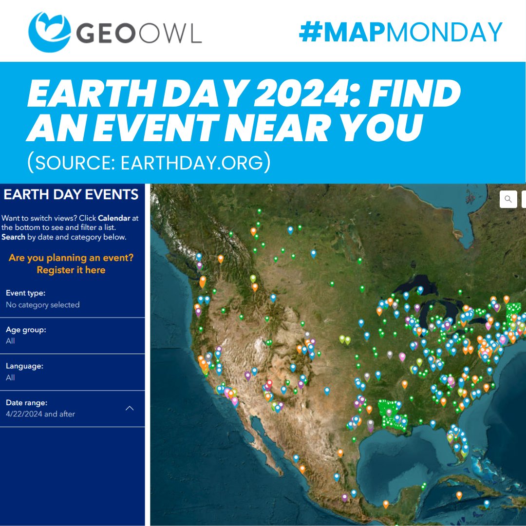 Happy #EarthDay from Geo Owl! 🌎🦉

🔎 Check out this map to find Earth Day events, volunteer projects, and more near you: earthday.org/earth-day-2024…

#mapmonday #earthday2024 #geospatial #mappymonday #geoowl