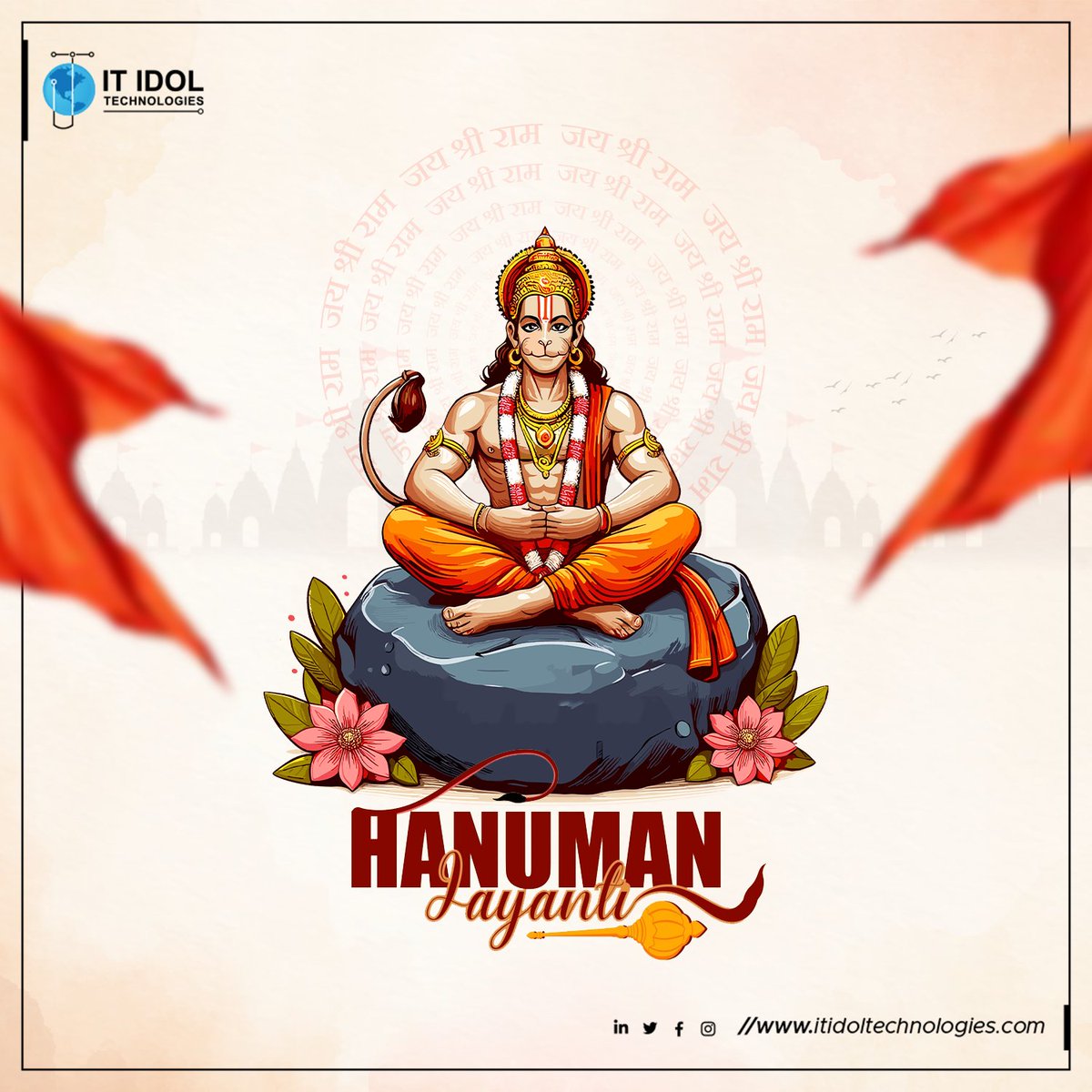 On Hanuman Jayanti, let's bow to the epitome of devotion and strength. May Lord Hanuman's blessings infuse our lives with courage and fortitude. 🙏🏼 

#HanumanJayanti #Strength #Devotion #BajrangBali #DivineBlessings #Courage #BlessingsFromHanuman #Spirituality #BlessedDay