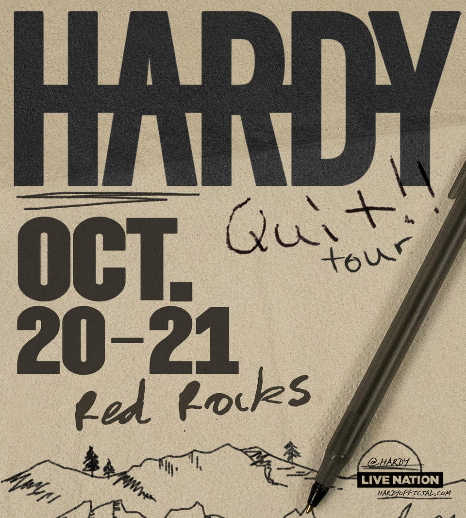 We’re adding three new dates with @RandyHouser and @Travis_Denning to the Quit!! tour! ▪️Fan Club Presale: Tues, 4/23, 10AM local ▪️General Sale: Fri, 4/26, 10AM local + Tickets still available for previously announced shows. Presale sign-up: hardyofficial.com/quittour