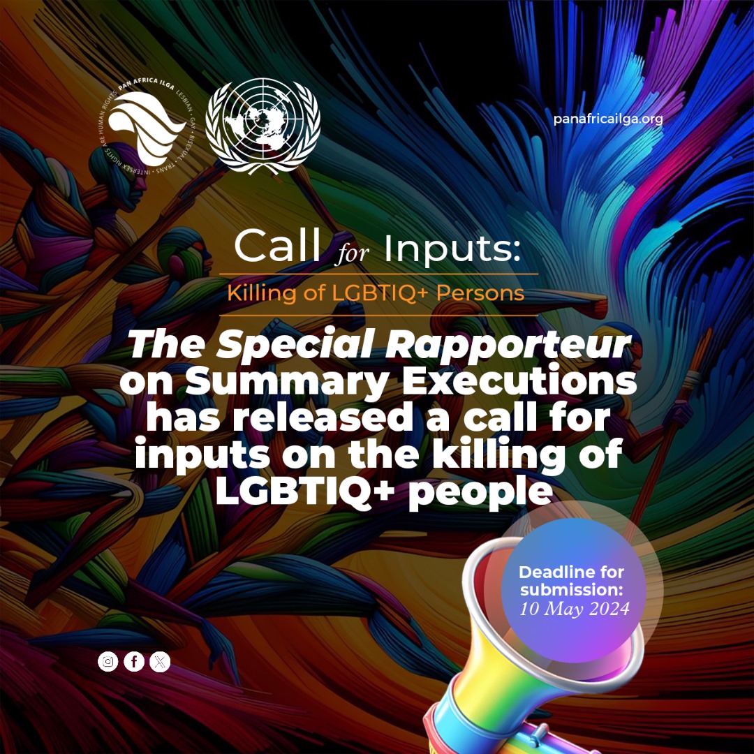 🚨 Call for Inputs: The Special Rapporteur on extrajudicial, summary or arbitrary executions is seeking input for the upcoming report on killings of LGBTIQ+ persons. Your contributions will inform recommendations to be presented at the 79th session of the UN General Assembly.