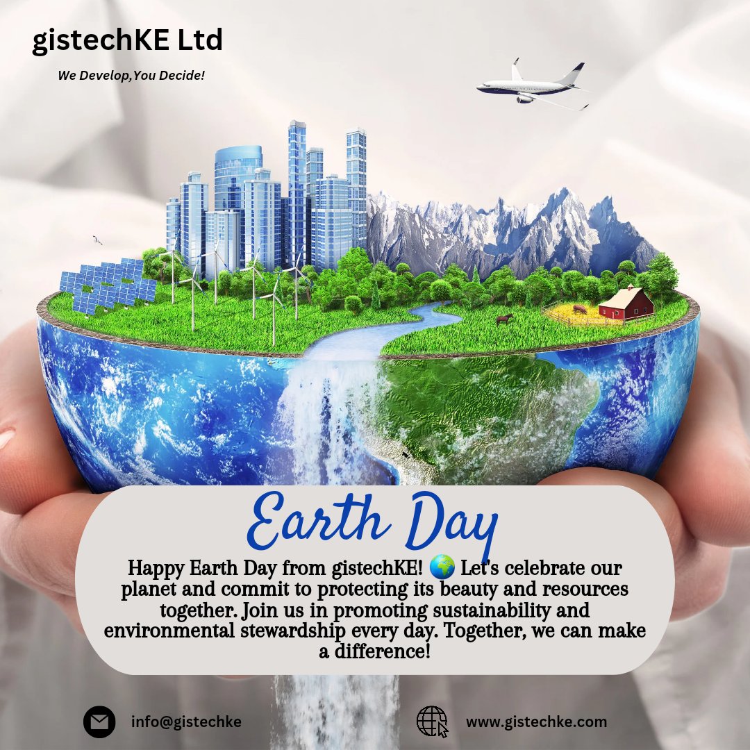 gistechke's tweet image. gistechKE wishes you a Happy Earth Day! 🌍 Let us celebrate by utilizing geospatial solutions to address environmental challenges and promote sustainability. Together, we can create a greener, more resilient world. #EarthDay #Sustainability #Geospatial #GIS #Mapping #Environment
