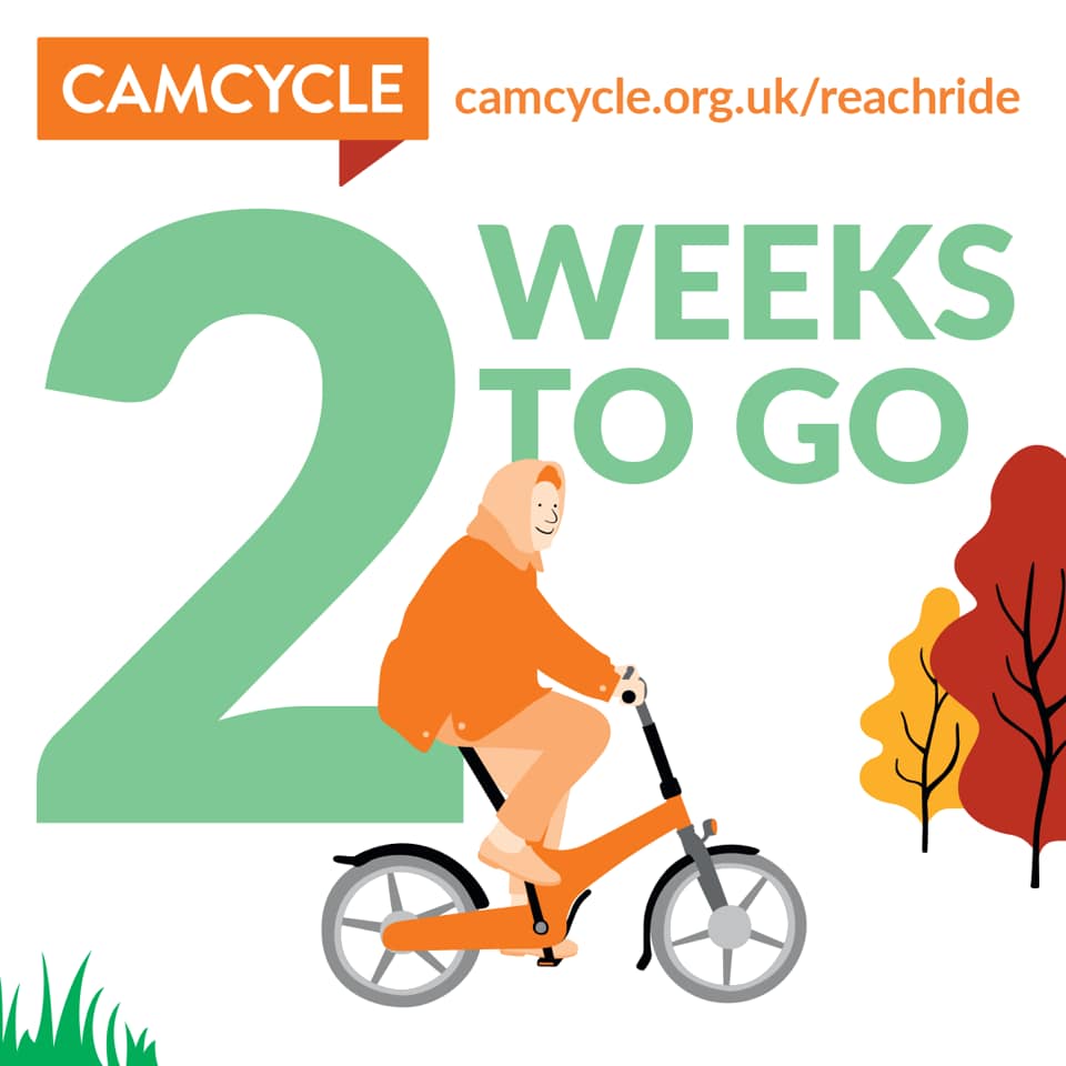 Just two weeks to go until our next @ReachRide😃 Help us spread the word! We have downloadable posters and leaflets on our website and some printed ones in our office - let us know if you'd like some for your organisation. camcycle.org.uk/reachride