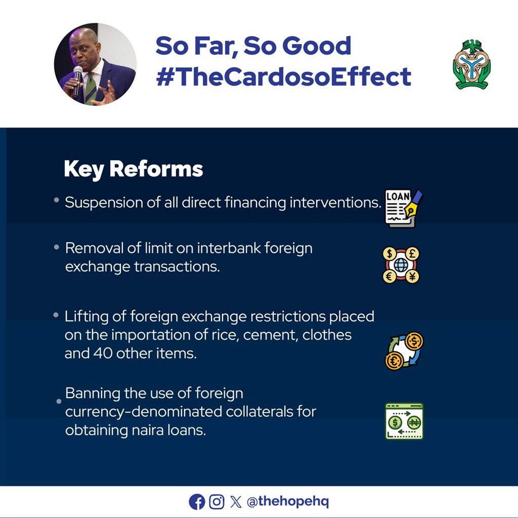 KawuGarba's tweet photo. Governor of @cenbank Olayemi Cardoso has been making some positive changes at the central bank.

These are some of the key strategies that have been implemented in the last 6 months.

#GreatnessIsComing #TheCardosoEffect https://t.co/AGYfohYIhi