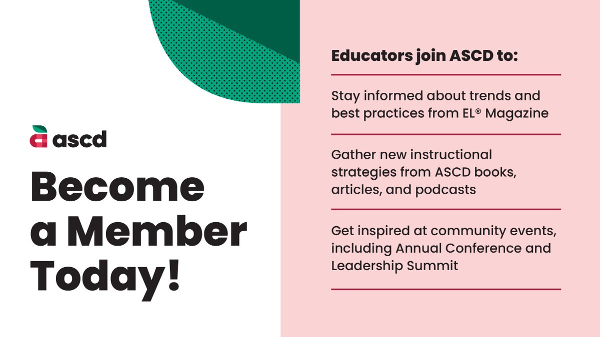 Are you eager to explore the latest instructional strategies, excel as a professional and draw inspiration from educators nationwide 👩🏻‍🏫? Join ASCD! As a valued member of our dynamic educator community, you'll enjoy valuable benefits designed to enhance your skills and achieve