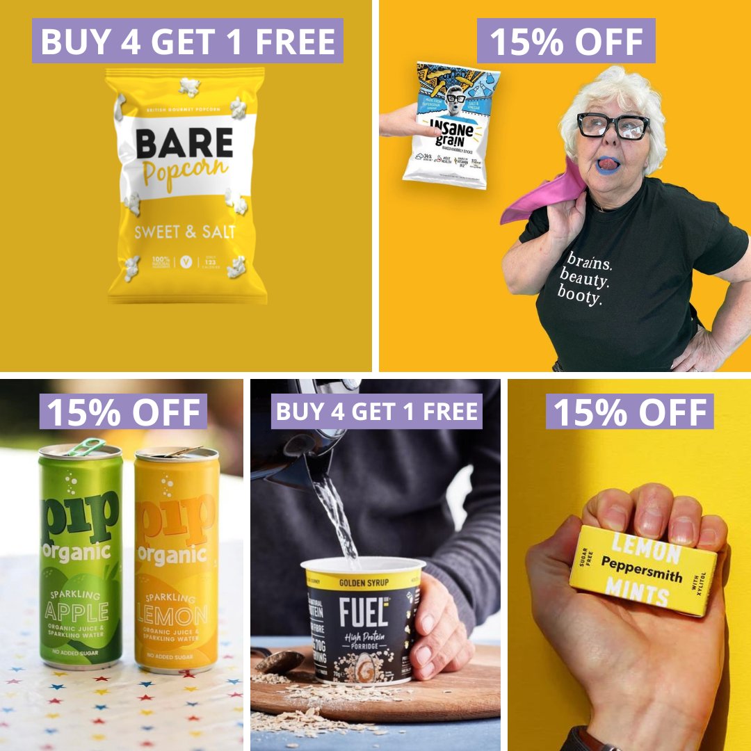 We've got plenty more of our April promotions to go! 🌷💜 #promotions #april #barepopcorn #insanegrain #piporganic #fuel10k #peppersmith To order our April promos, visit our website: 💻 delicious-ideas.com/shop/ 📞 Call us on 01733 239003