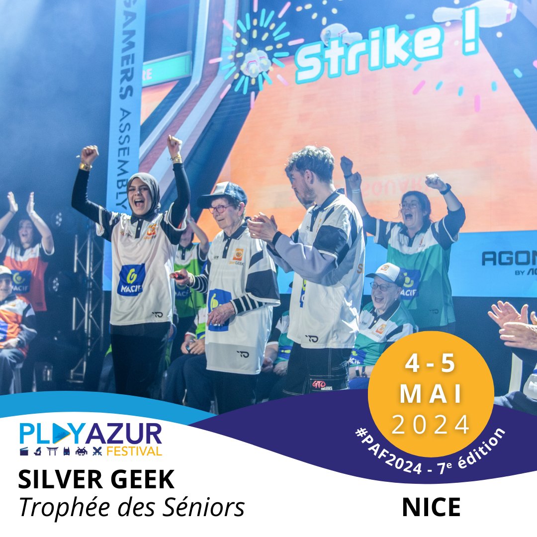 [🎩#JeuxVideo 🎮] <a href="/SilverGeekFr/">Silver Geek</a> au #PAF2024
Les séniors débarquent pour la finale régionale Sud-PACA du Trophée des Séniors Silver Geek 2024.
4 équipes de la région s'affronteront sur e-bowling et tenteront de remporter le titre et se qualifier pour la finale nationale