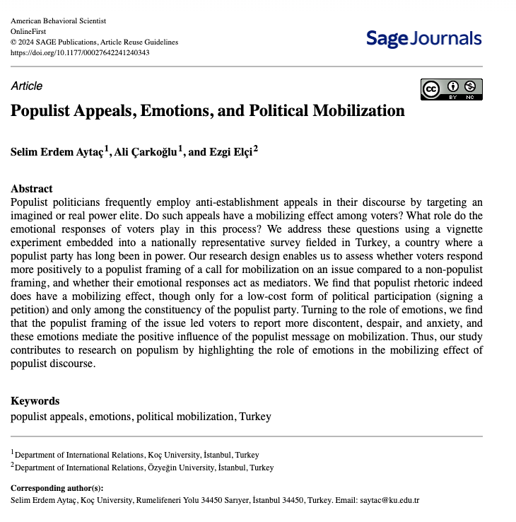 Latest in #OZU_IR_publications: @ezgielci35 's co-authored piece with @se_aytac and Ali Çarkoğlu in @ABSjournal explores the link between emotions and popular mobilization in a representative Turkish sample: journals.sagepub.com/doi/full/10.11…