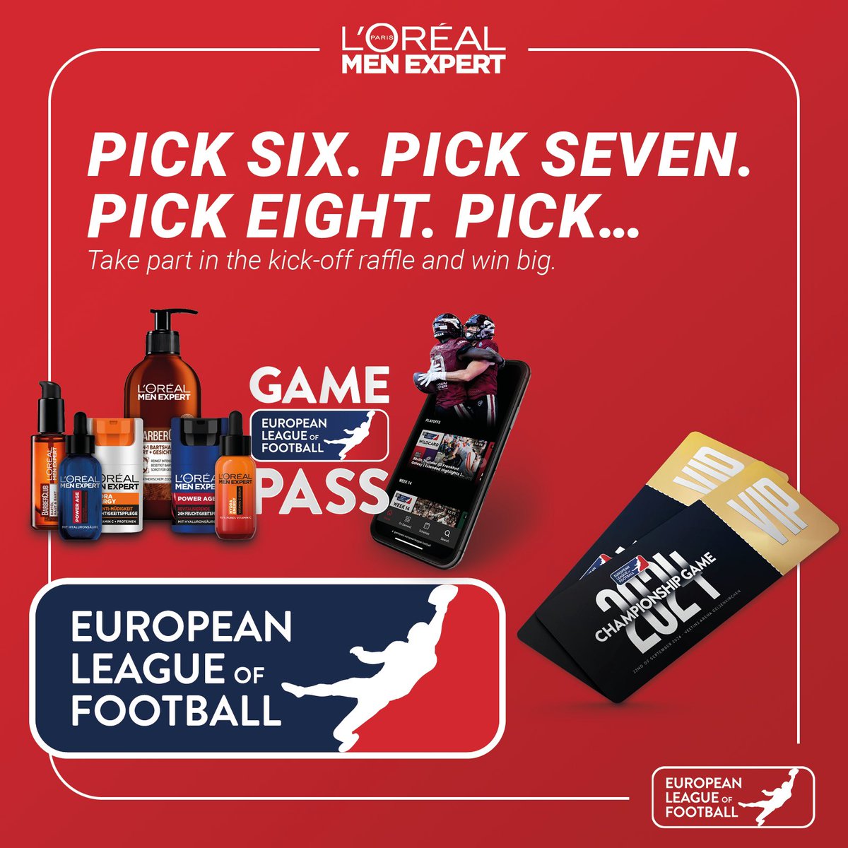 We have partnered up with L‘Oréal MEN EXPERT for a kickoff raffle! 🙌 Win daily until season starts: Championship game VIP tickets, jerseys, Gamepasses and L’Oréal MEN EXPERT premium packs. Join the Kickoff Raffle now, answer & win great prices. 📲 europe-loves.football/de