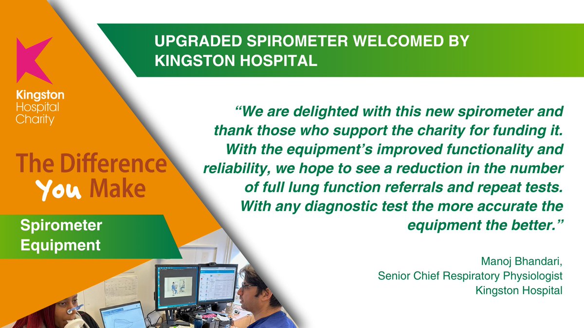 Did you see our story on the new spirometer purchased with funds from Kingston Hospital Charity for Kingston Hospital’s Respiratory services? It has been great to receive amazing feedback from Senior Chief Respiratory Physiologist Manoj Bhandari.