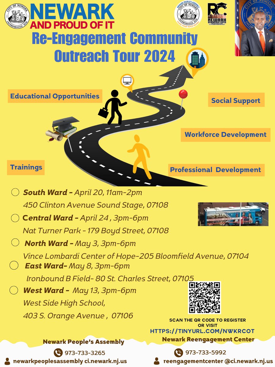 Join us for the Re-Engagement Community Outreach Tour 2024, designed to engage and reach residents in our community. On-site recruitment and general information will be available. The next tour will be: Central Ward | April 24, 3pm-6pm Nat Turner Park - 179 Boyd Street