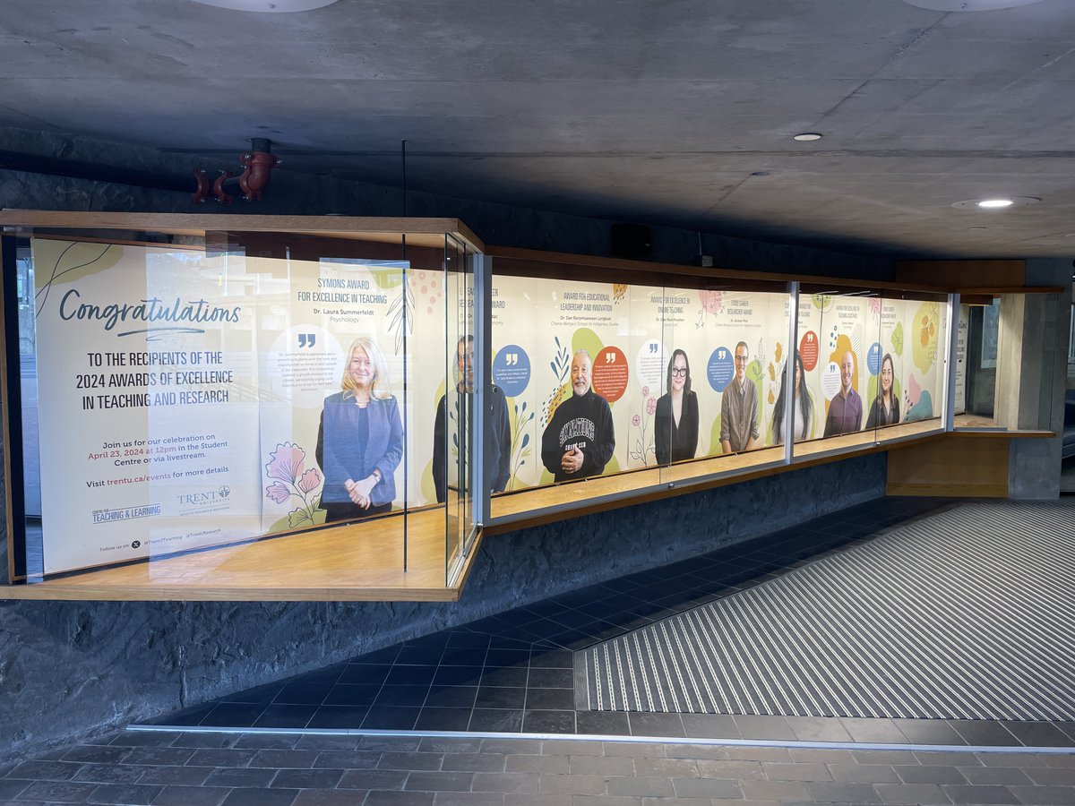 Congratulations to the recipients of the 2024 Awards for Excellence in Teaching and Research. Visit the poster displays in Bata Library and on the Durham Campus. Tune in tomorrow via the livestream at Trentu.ca/live to watch the Celebration of Excellence!