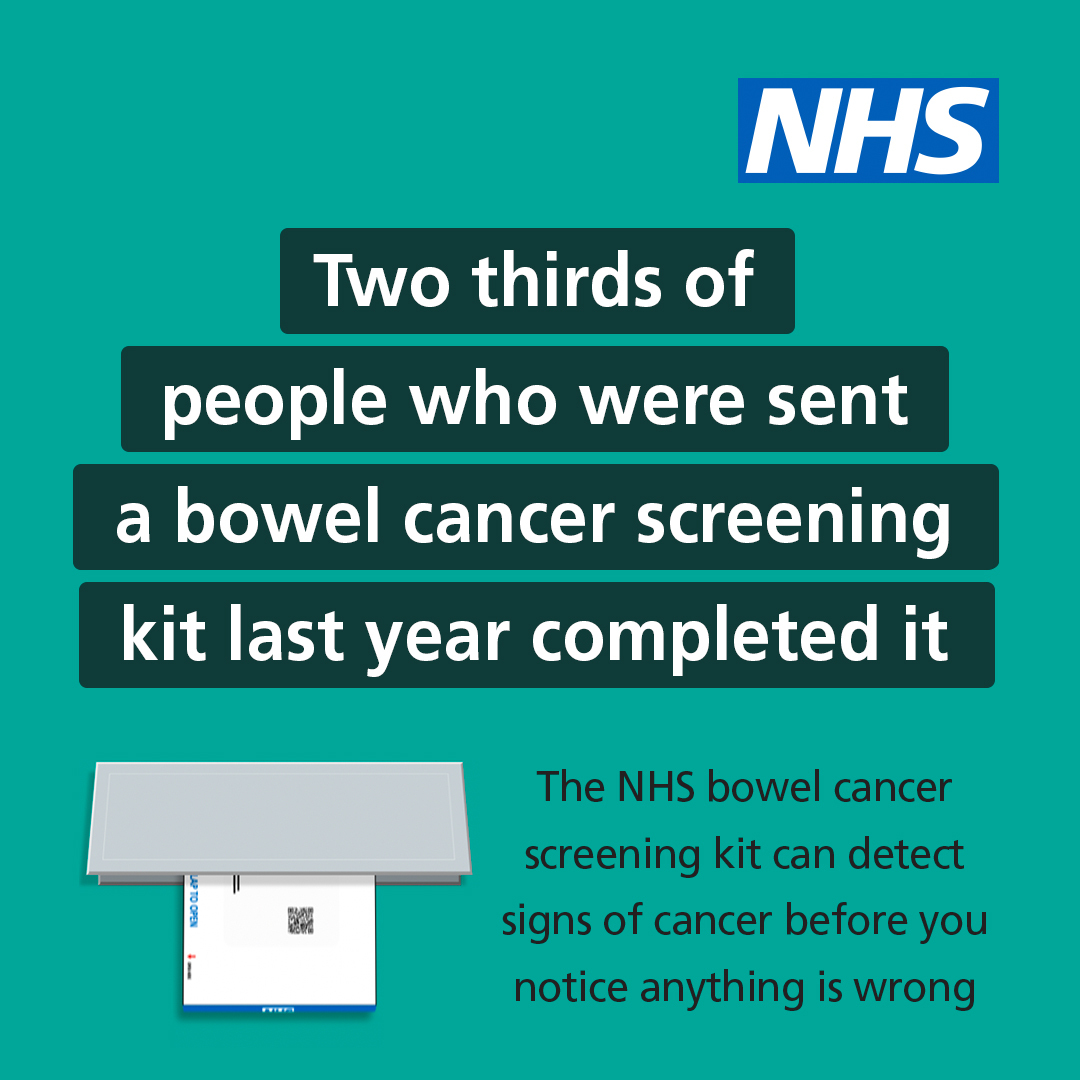 If you’re 56-64 and registered with a GP in England, the NHS will send you a #BowelCancer testing kit. Catching bowel cancer early reduces your chances of getting seriously ill or dying. So put it by the loo. Don’t put it off. Find out more: nhs.uk/bowel