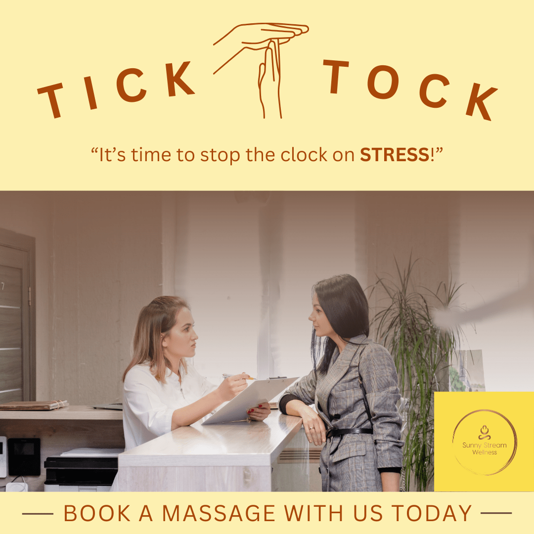 Tick-tock, it's time to stop the clock on stress! Booking your next massage with us is just a few taps away. Give yourself the gift of time well spent on your well-being.

www.SunnyStreamWellness

#Massage #BookToday #SelfCare #Relaxation #AtlantaMassage #AtlMassageTherapist