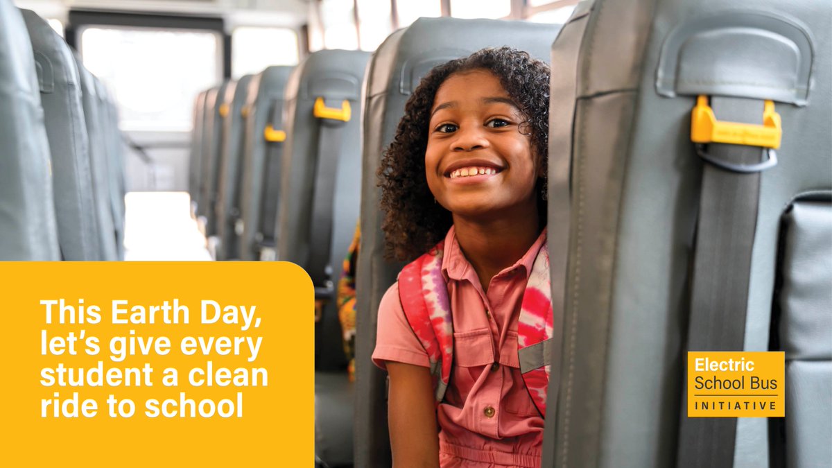 Every day is #EarthDay on an #ElectricSchoolBus! 🚍🌎 
 
Join us today as we celebrate the health-improving, emissions-reducing, climate-protecting power of a #CleanRide4Kids.