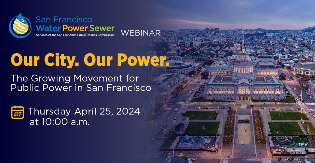 Tired of PG&E's profit-driven approach? Join us on April 25 at 10 a.m. for a free webinar on San Francisco's plan to acquire PG&E's local electric assets. Discover the benefits of public power and how you can help shape SF's energy future. bit.ly/4aP1Bkf