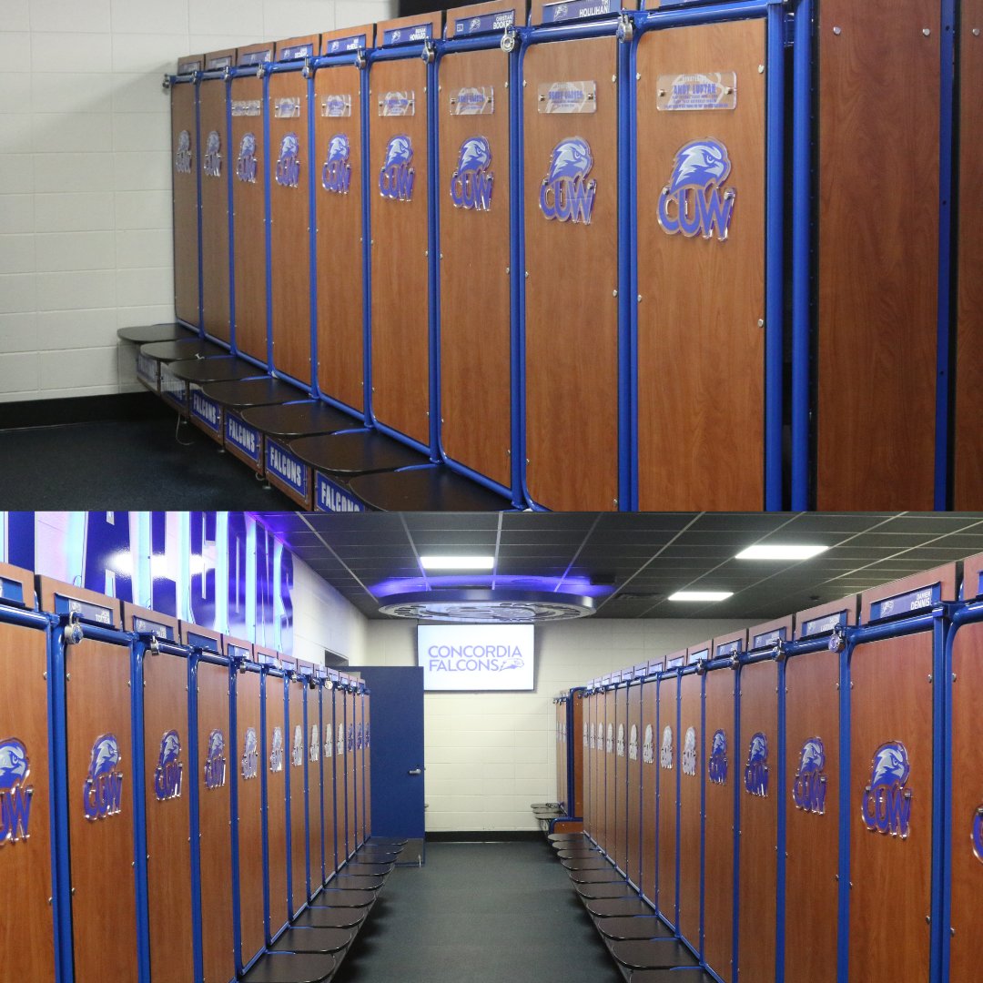 Concordia University in Wisconsin uses GearGrid's GridIron Lockers to store and organize their athletic gear in their locker room! They even customized their lockers! #concordiauniversity #geargrid #madeintheusa