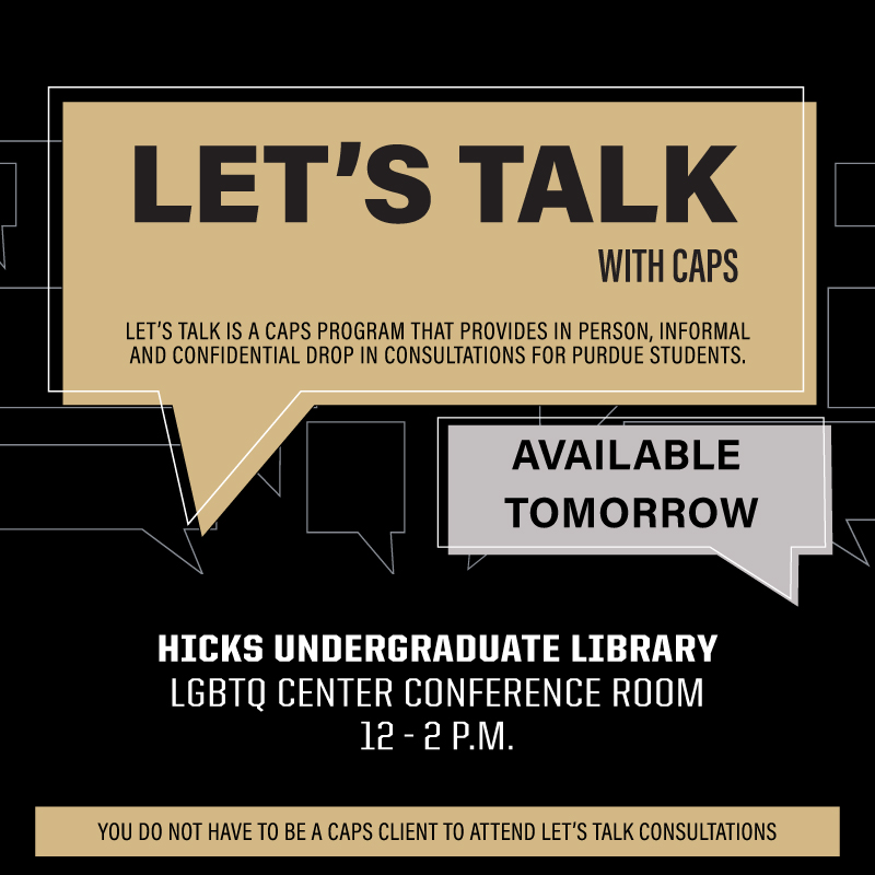 Finals are here and we want you to know that we are here for you! Let's Talk will be open tomorrow at Hicks, so be sure to stop by. #Purdueuniversity #mentalhealthmatters #boilermakers