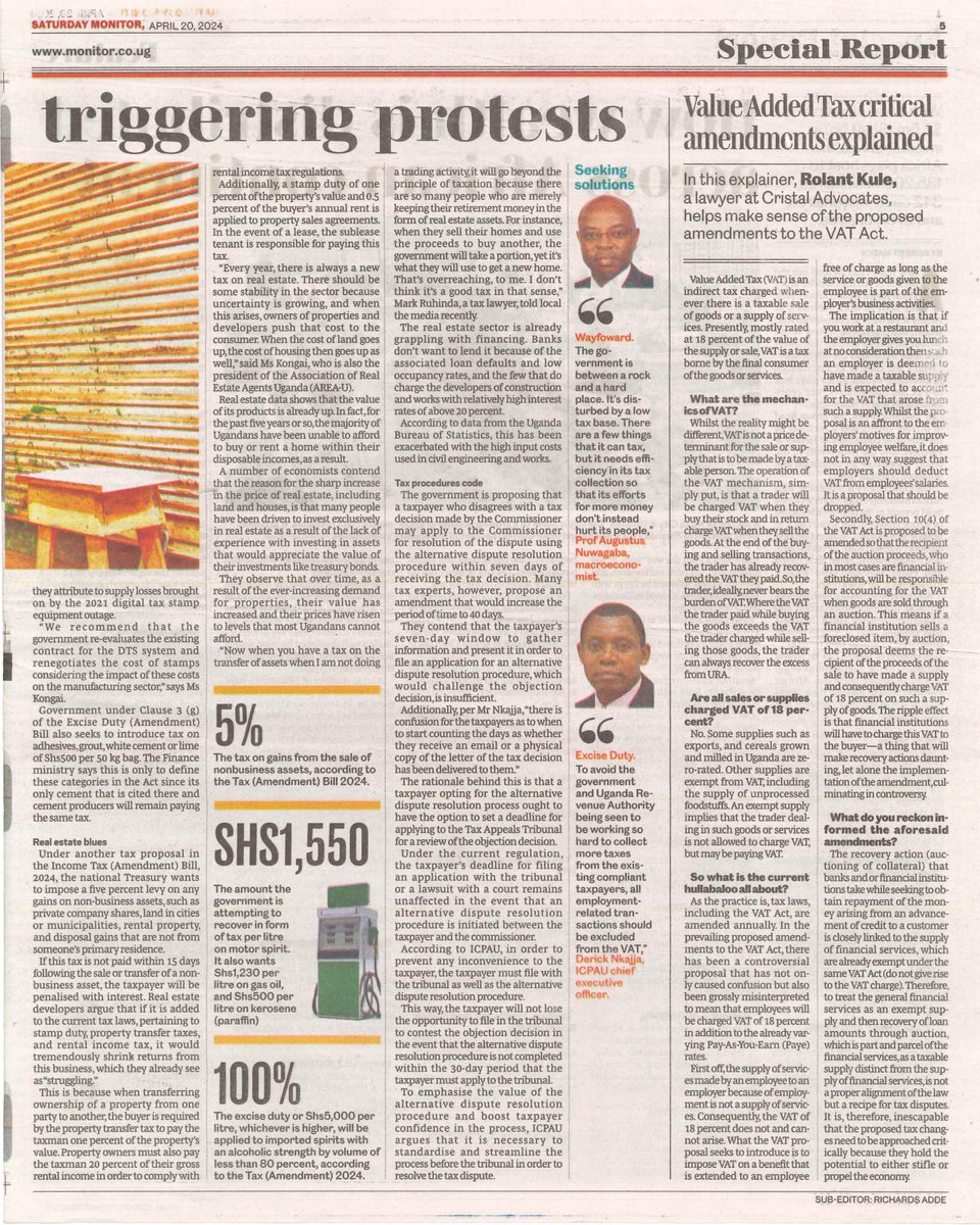 Here is the latest! Our CEO, CPA Derick Nkajja, shared key policy recommendations on the debated tax regime for the 2024/25 National Budget in Saturday's Monitor Publication. #WeCreateImpact