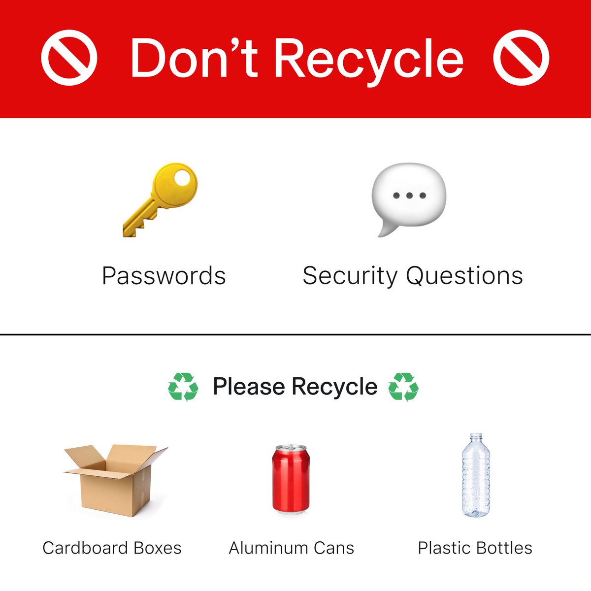 This Earth Day, we’re encouraging you NOT to recycle! 🚫♻️ When it comes to passwords, scammy emails, or sharing personal info on social media, sometimes it’s best not to reuse or recycle. 😉