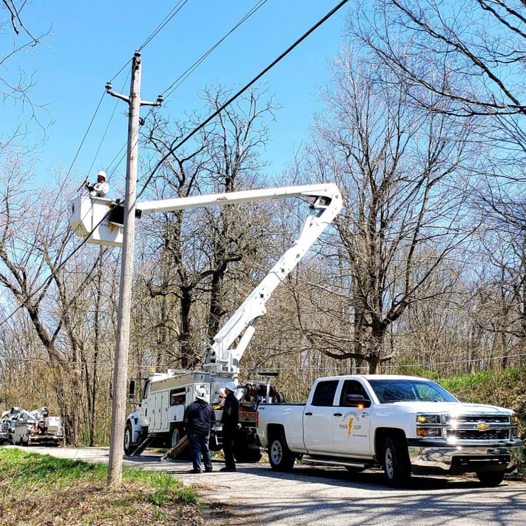 Keep power line workers safe by slowing down and moving over when you see crews out working. #PublicPower #GreenfieldUtilities