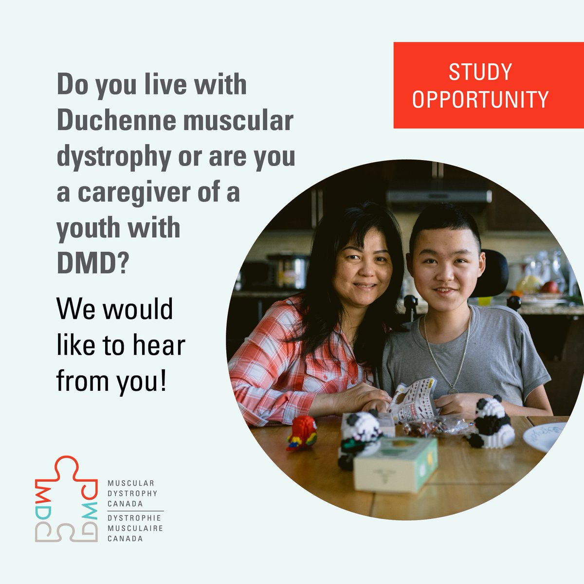 Join the GrowDMD study! Canadian youth, aged 12 to 25, affected by #Duchenne muscular dystrophy (DMD) and their parents or caregivers are invited to take part in an exciting research study.

To learn more or to participate in this project, please email research@muscle.ca