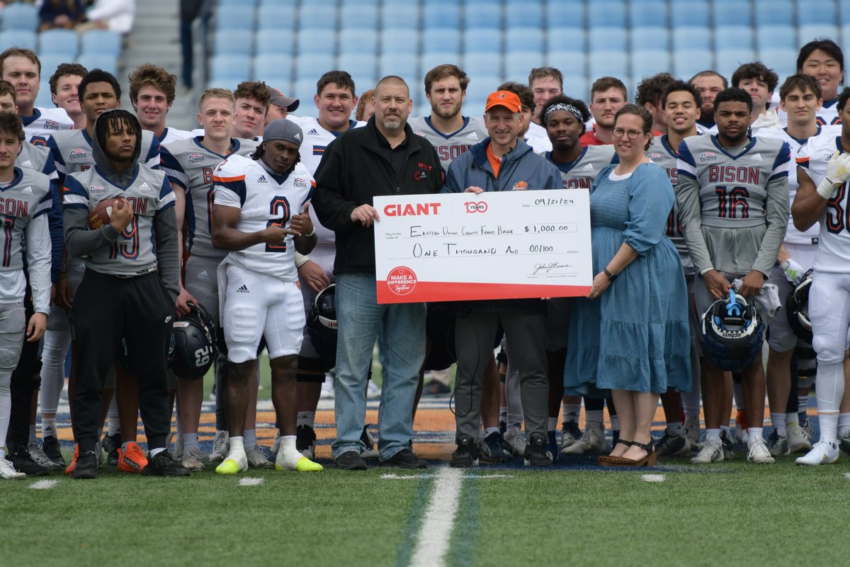 Throughout the 2023 season, @GiantFoodStores was the presenting sponsor of the Sacks for Hunger campaign. For each Bison home sack, Giant donated $100 to the Eastern Union County Food Bank. The Bison ended the season with 10 home sacks for a grand total of $1,000 donated. #ACT