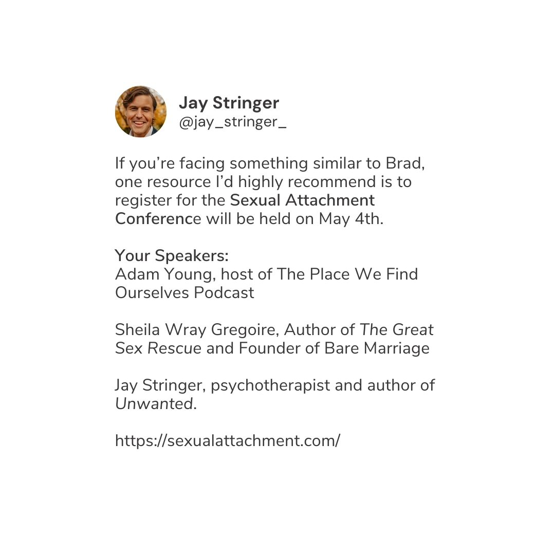 _jaystringer's tweet image. If you're looking for a holistic way to understand your sexual story, please check out The Sexual Attachment Conference. Join us on May 4th! sexualattachment.com #attachment #storywork #sheilagregoire #adamyoung #trauma #ptsd #purityculture
