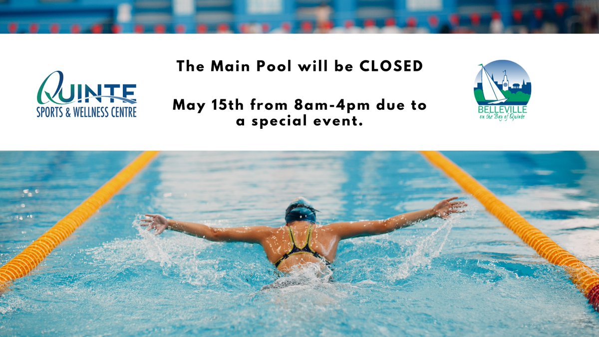Notice| The Templeman Aquatic Centre will be closed from 8a.m. to 4p.m. on May 15 for a special event. #TemplemanAquaticCentre #QSWC