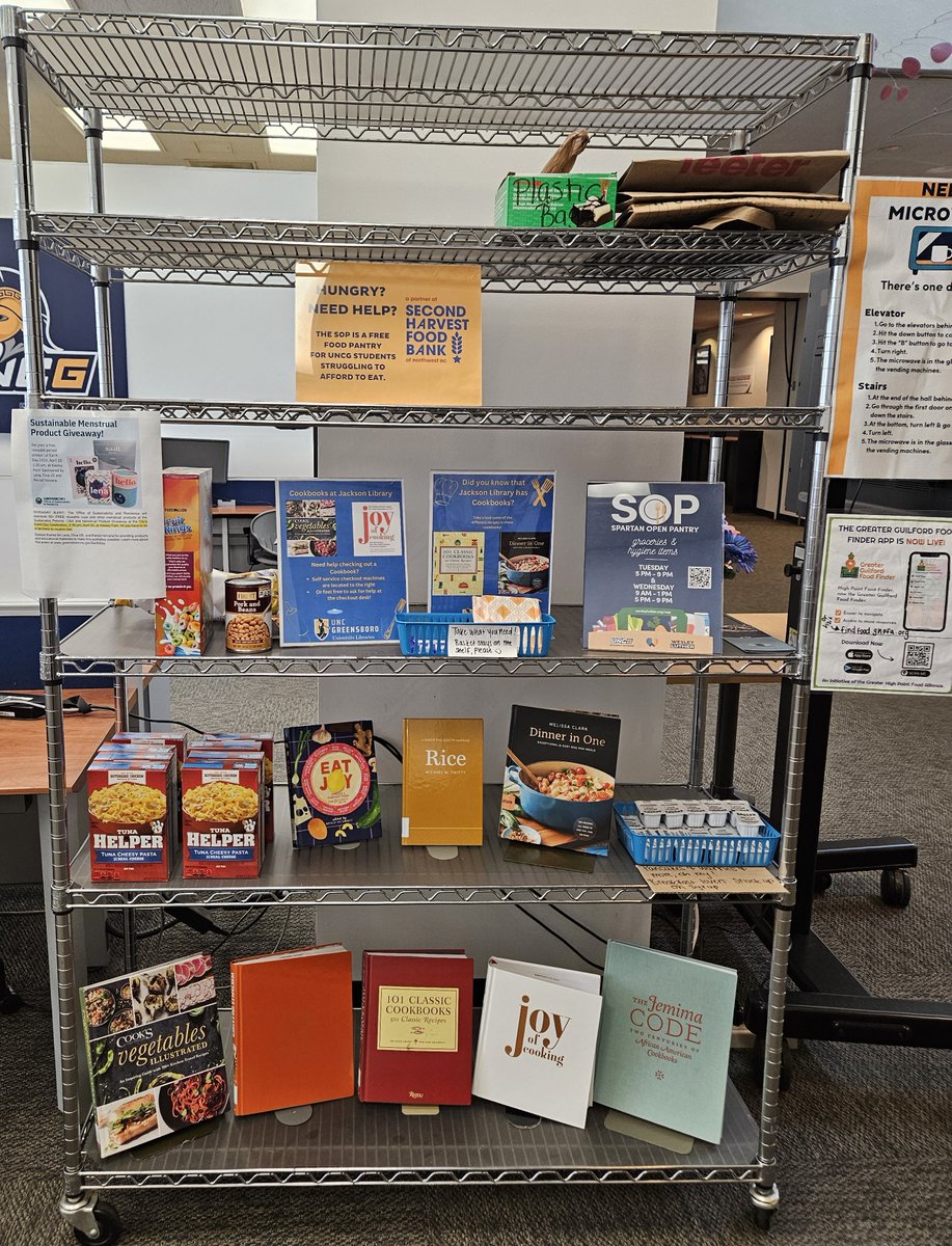 Have you seen our Spartan Open Pantry location in Jackson Library? We recently added some cookbooks for you to check out! Feel free to come by and take what you need!