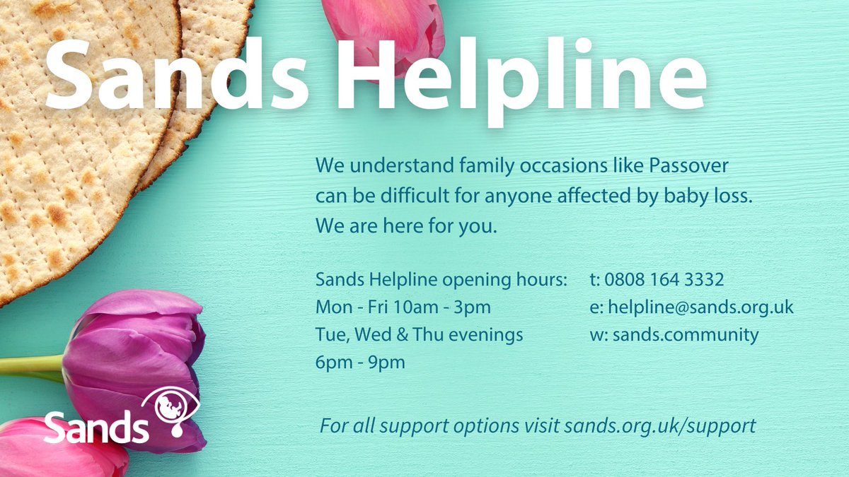 We know that family celebrations and gatherings such as those at Passover can be difficult for those who have been affected by #PregnancyLoss or #BabyLoss.

We are here for you 💙🧡  

➡️ sands.org.uk/support  

#Passover #SandsHereToSupport