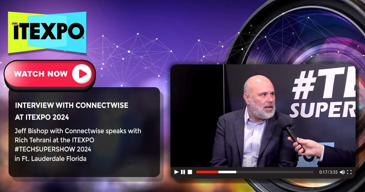 Jeff Bishop with Connectwise speaks with Rich Tehrani at @ITEXPO #TECHSUPERSHOW 2024 in Ft. Lauderdale Florida

View the full presentation here: youtube.com/watch?v=cTQKIK…

@rtehrani @ConnectWise