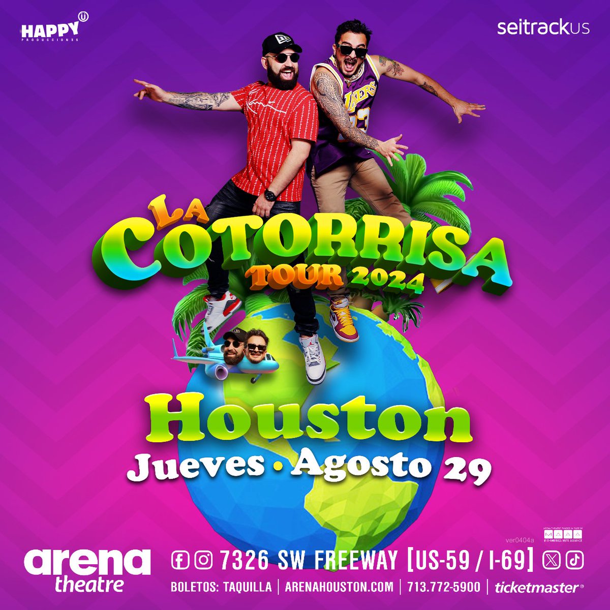 🎉 ¡ @lacotorrisa Tour 2024 desembarca en Houston! 🚀
🎤 Risas garantizadas con Ricardo Perez y Slobotzky en @ArenaTheatre
🎟 Boletos a la venta este viernes 26/4 a las 10 AM: bit.ly/443XiPN
🗓️ ¡Nos vemos el 29 de Agosto!
📞 Info: 713-772-5900

#LaCotorrisaHouston