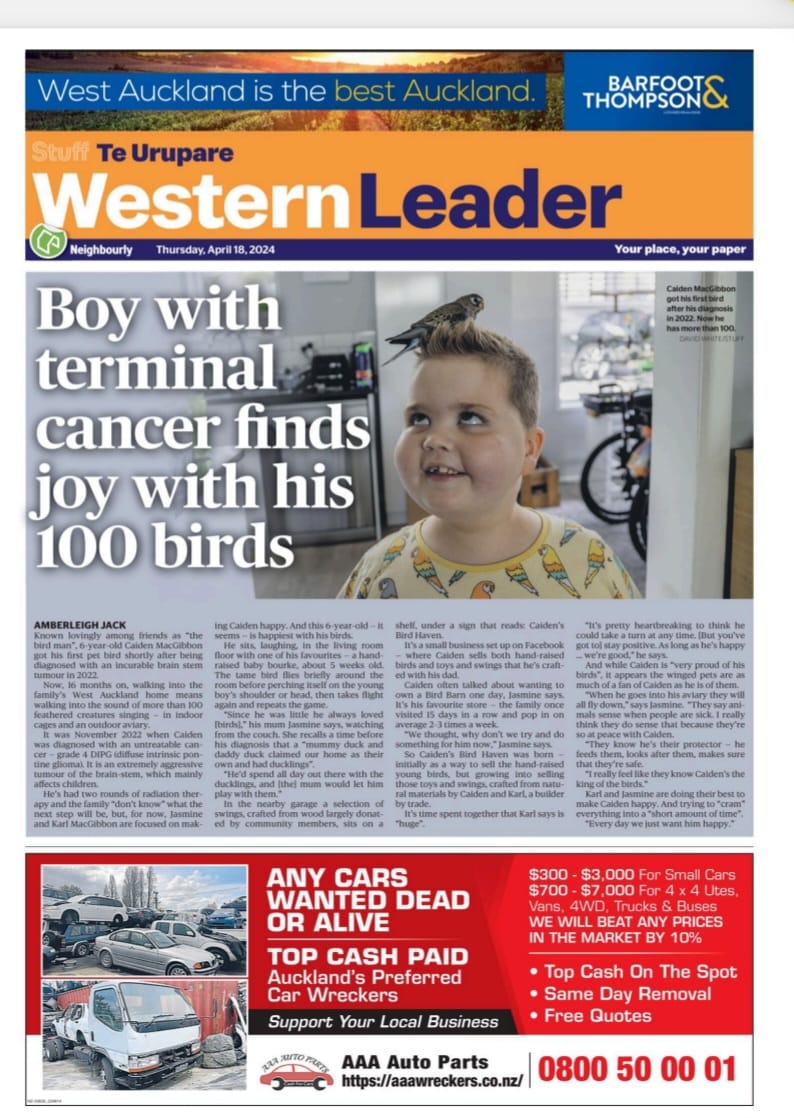 Caiden made the front page yesterday. We love you Caiden (DIPG) 💙🙏🏼💙🎗️