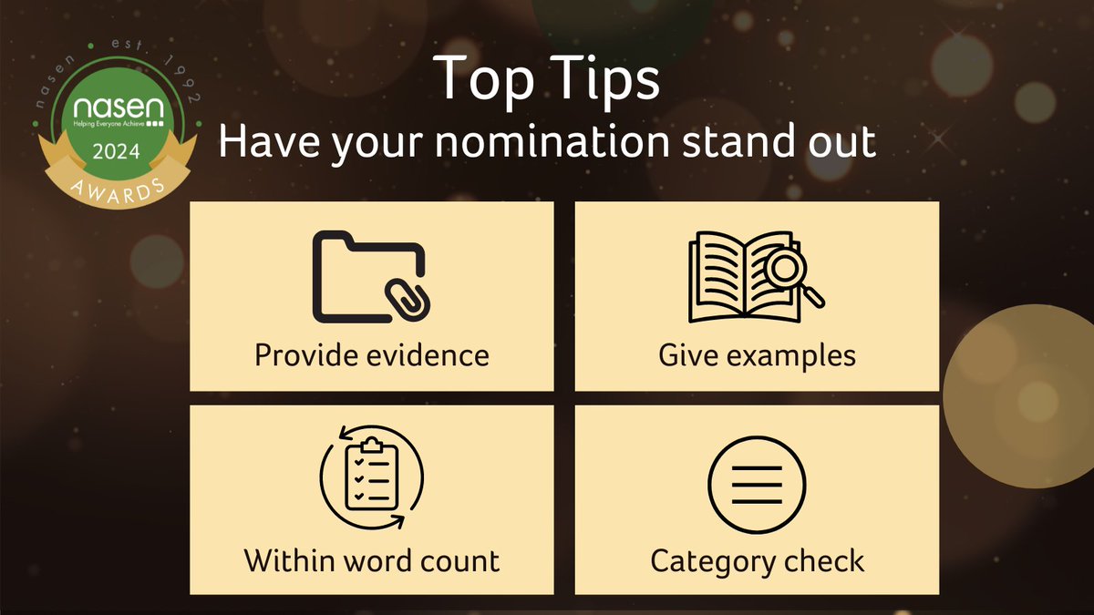 Planning on submitting a nomination for the nasen Awards? Previous winners have generally had very strong evidence submitted such as images, case studies and testimonials so do try and take the time to gather as much evidence as you can! Nominate now: ow.ly/246E50RjC92