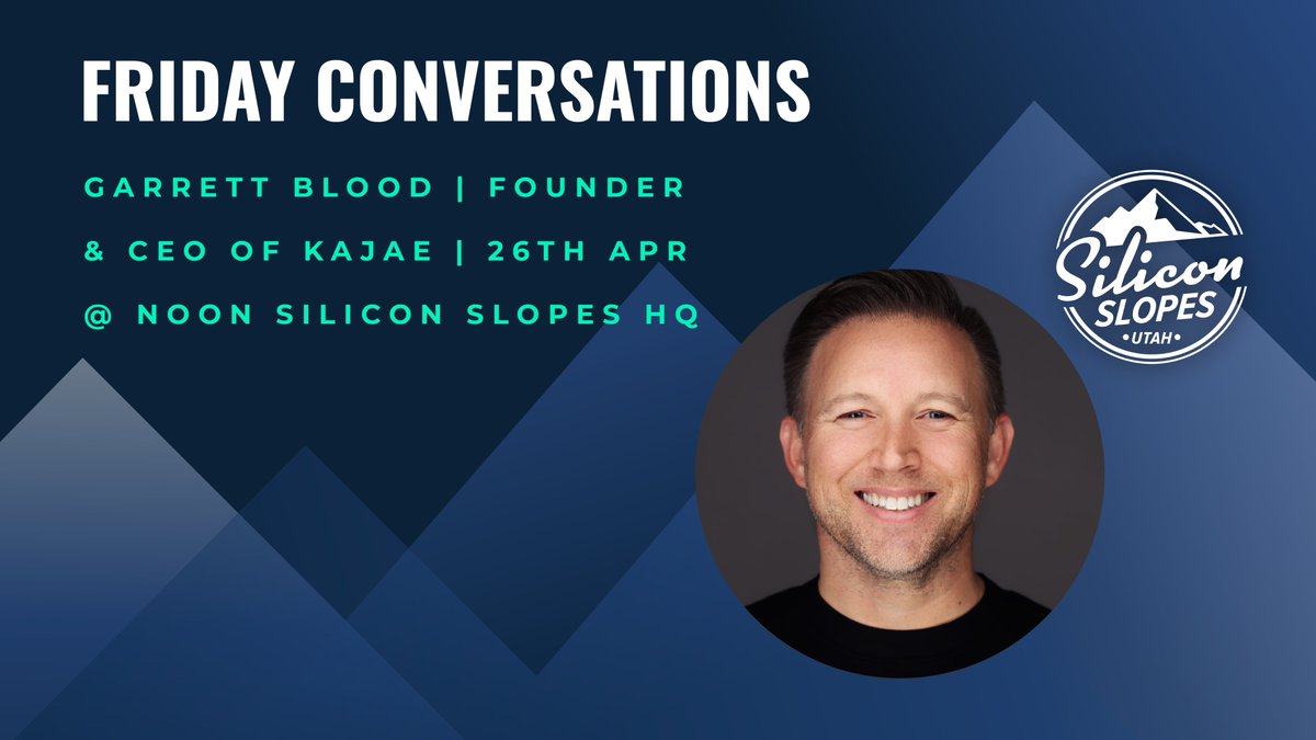 Don't forget to register & join us for this Friday's Conversation with Garrett Blood, Founder & CEO of Kajae.

RSVP here: slopes.live/3JvmvZW
