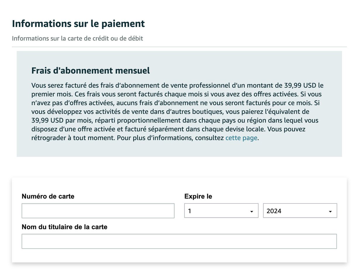 mes copains artistes/e-com etc là, pour être vendeur PARTICULIER sur amazon, c'est normal de tomber sur cette interface ? 

J'ai l'impression que ça va automatiquement me passer en plan pro si je mets les infos?? le message n'est pas clair 😭