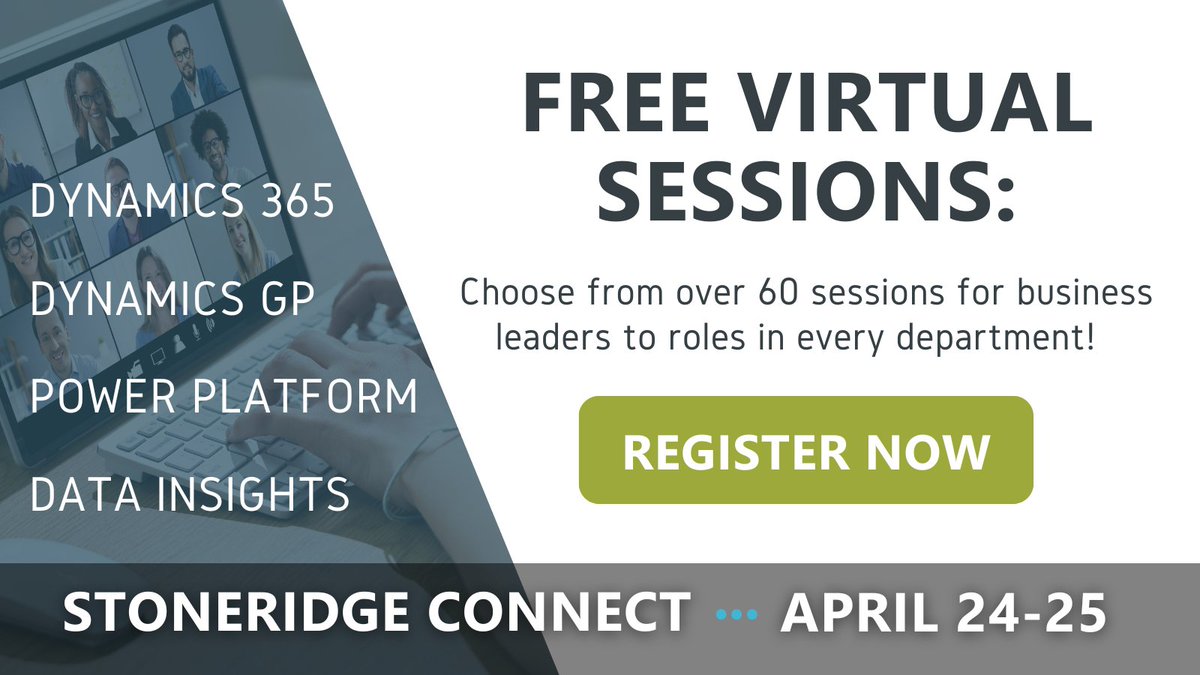 Want the guidance and tools to elevate your #MicrosoftDynamics and #PowerPlatform knowledge? Don't miss out on the opportunity to take part in over 60 virtual sessions at Stoneridge Connect on April 24-25!

Register here:  golive.on24.com/event/4461985/…