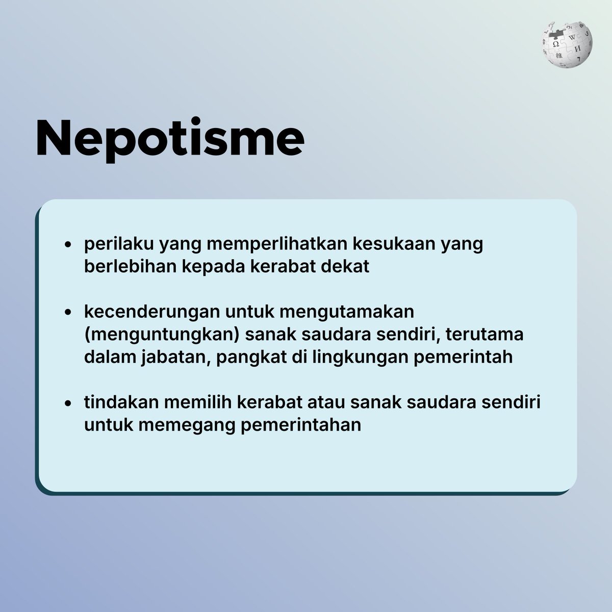 Berikut adalah definisi dari Kamus Besar Bahasa Indonesia (KBBI) mengenai nepotisme. 🙏