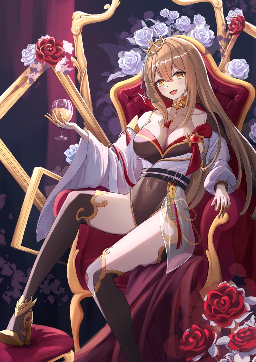 Saw Mina's channel back when her mom was reacting to Genshin characters & have really vibed with her lively energy and love for all things YURI. Here's to our villainess queen. Mina having a glass of Soulglad on her throne. Cheers!👑🥂 #aoyamART #MinaArtContest