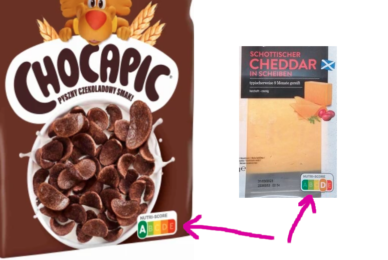zergu's tweet image. Płatki z cukrem i syropem glukozowym (de facto słodycze) znacznie zdrowsze niż cheddar? Co to za bzdury ten #Nutriscore