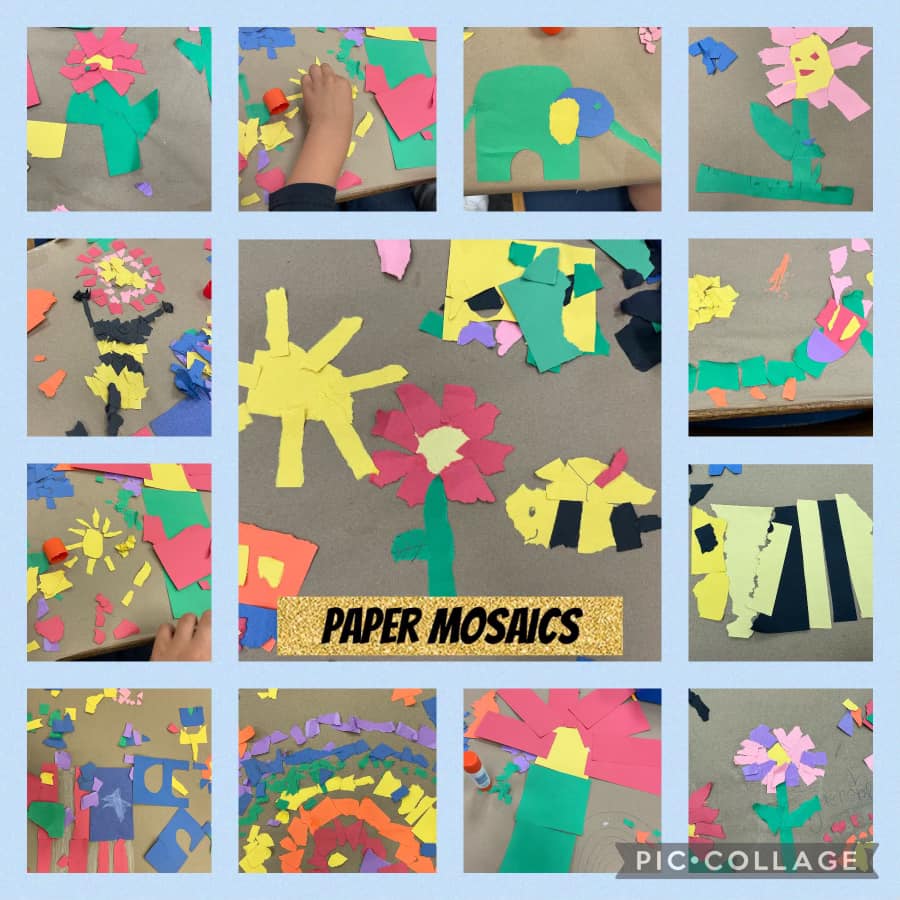 DPISD_DE's tweet photo. Last week in the library, we read Eric Carle books and talked about his colorful characters and illustrations. Students then created their own Paper Mosaics using glue and construction paper they tore themselves. It was a fun and creative week! https://t.co/fqf1XD1FAB