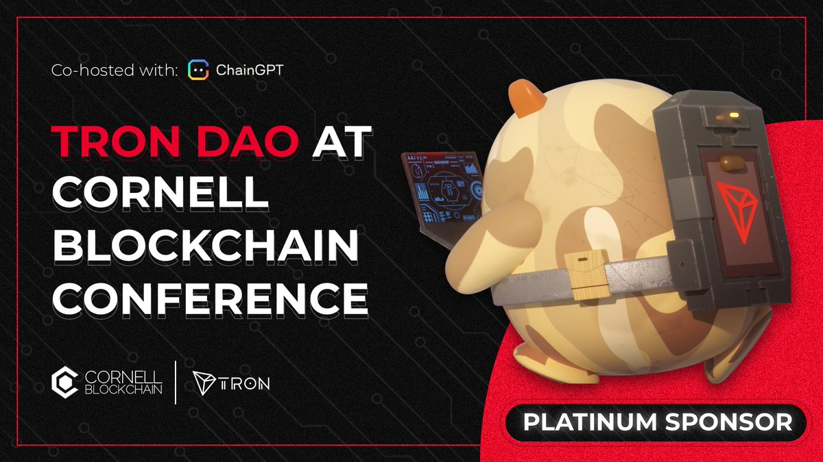 The #TRON team is headed to #CornellBlockchainConference this week! ✈️ Be sure to register for our event co-hosted with @Chain_GPT ➡️lu.ma/TBTCornell 🎉