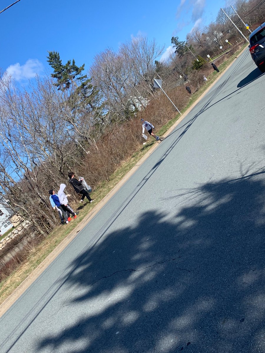 Happy Earth Day! 🌎🌳 Here are the 7/804 students cleaning up our school grounds and community. They removed 4 large bags of trash in 30 mins ! @ES_Skyhawks