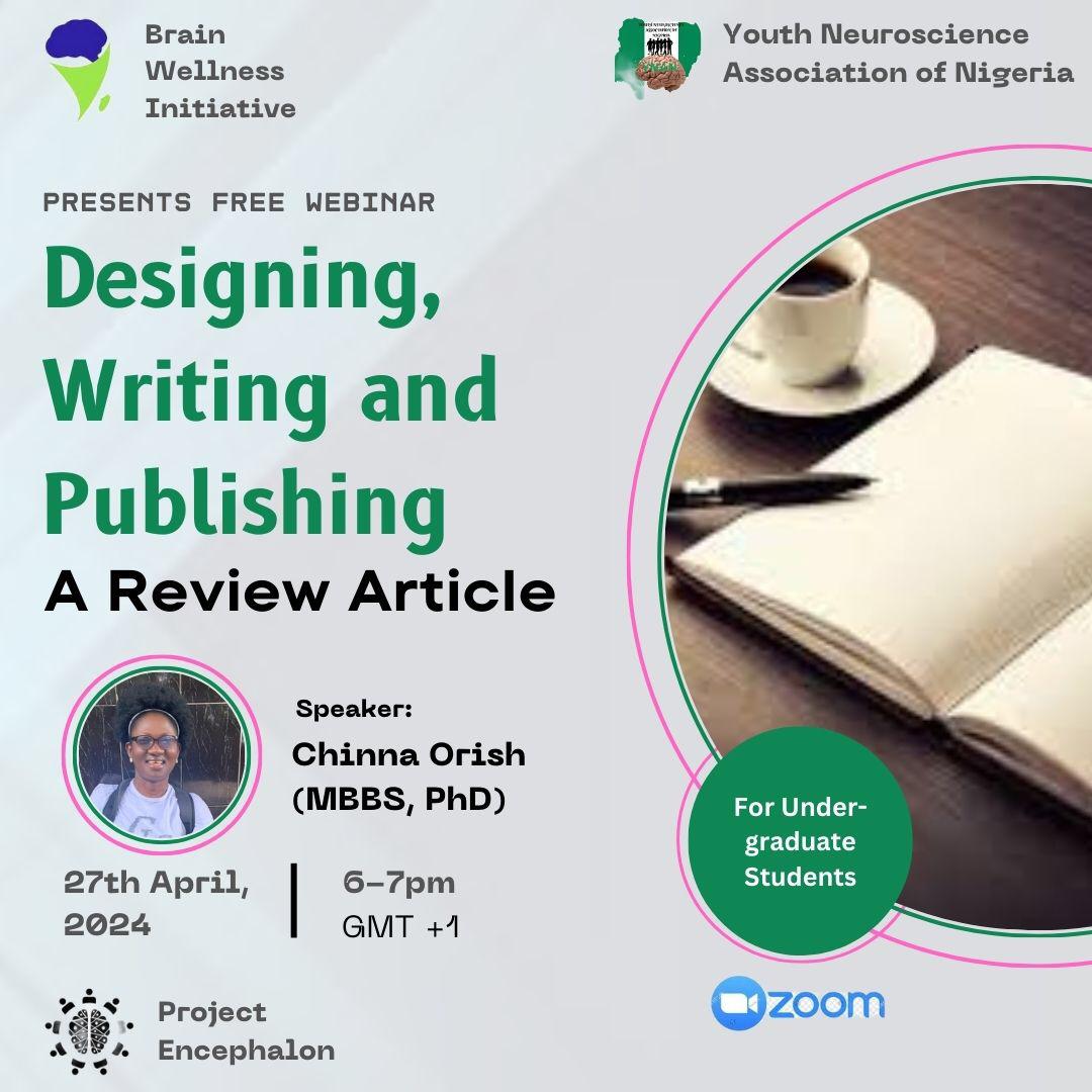Learn the basics of writing a review through this webinar to be presented by Dr. @ChinnaOrish This event is organized by @BrainWellnessI1 and @YouthNeuroNG @AmadiIhunwo @BlackInNeuro @simplyneurosci Link: us05web.zoom.us/j/86223345932?… @SONAorg @NSNSecretariat #share #retweet